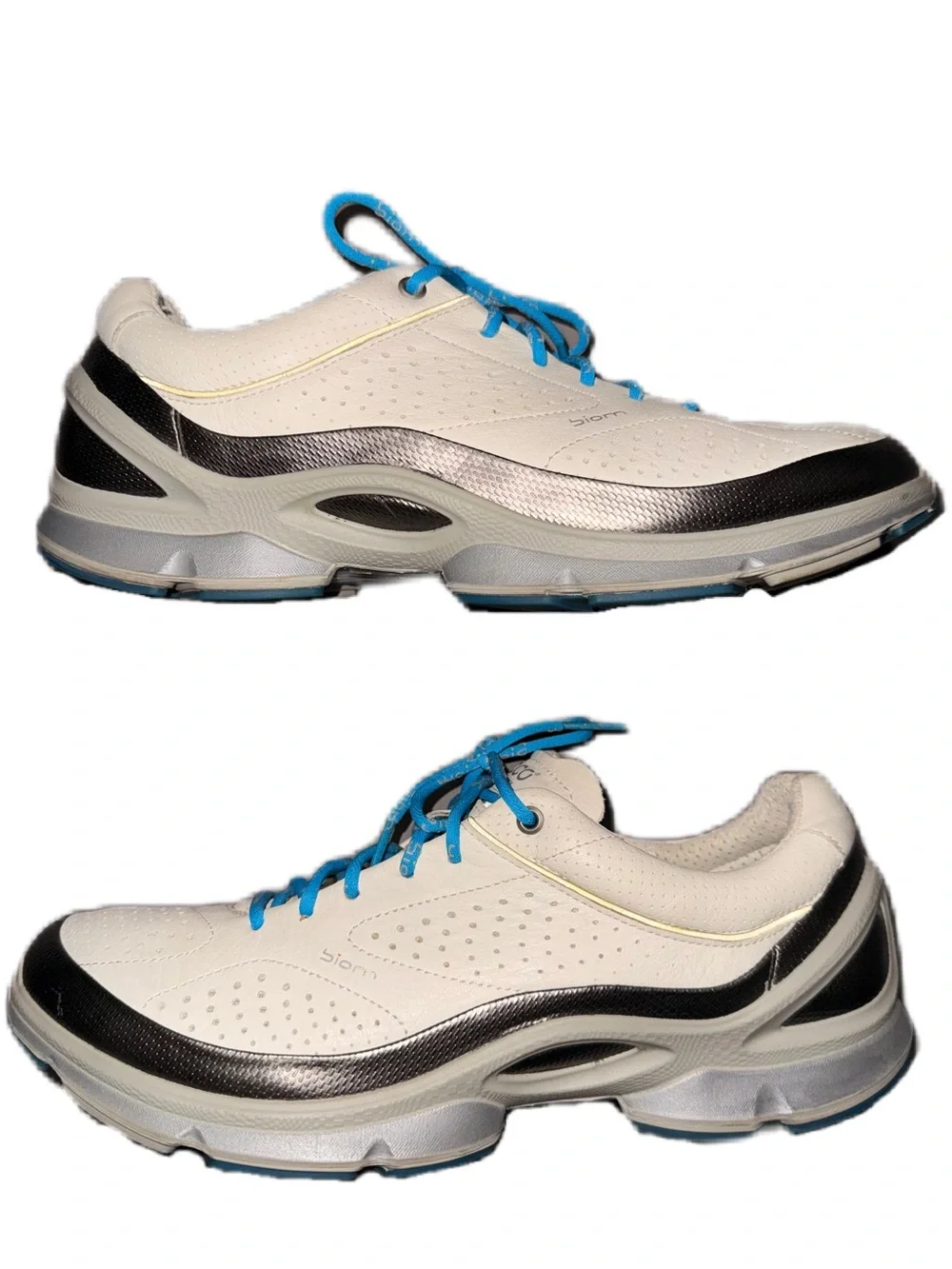 Ecco Biom Natural Motion Shoe 39 8/8.5 US Leather Athletic White Black Gray EUC